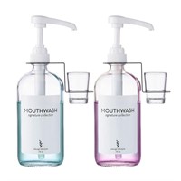 Glass Mouthwash Dispenser with Cups Holders and Pu