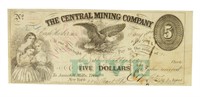 1864 Central Mining Co. $5 Obsolete