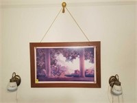 Hanging picture with (2) wall lights w/ shades
