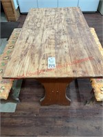Wooden table w/2 benches- needs TLC