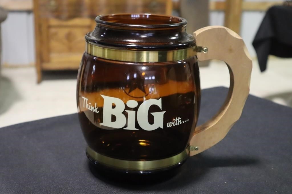 Texaco glass Think Big barrel mug made by