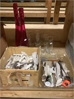 Flatware And Assorted Glassware, Glass Bottles