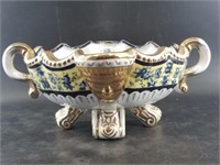 Ornate decorative bowl with handles, 4 pedestal fe