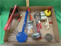 Box of vintage kitchen utensils