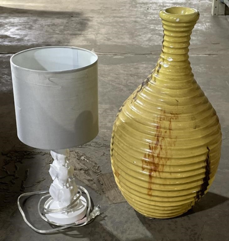 (JL) Stoneware Vase (Chipped) 23” and Elephant