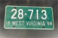 1959 WEST VIRGINIA LICENSE PLATE #28713