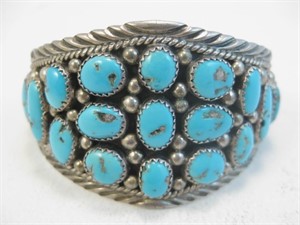 Navajo SS Turquoise Braceket - Hallmarked