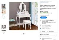 N7646  White Vanity Table & Mirror