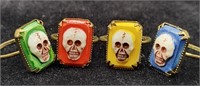 VTG Carved Skull Color Back Rings Size 3