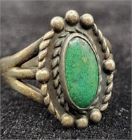 Silver & Dark Green Stone Ring Sz 6.5