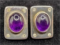 Sterling .925 & Amethyst Pierced Earrings