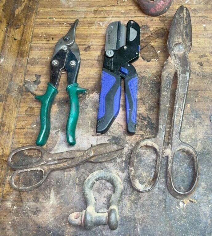 Misc Tool Lot:  Heavy Duty Scissors, Shackle,