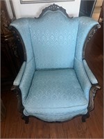 Victorian Arm Chair Baby Blue Brocade great shape