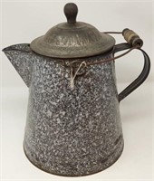 Coffee Pot, gray enamalware, 12" to top of lid