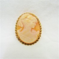 14K Gold Carved Cameo Pin Brooch 5.8 Grams TW