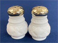 (2) Avon milk glass powder holders