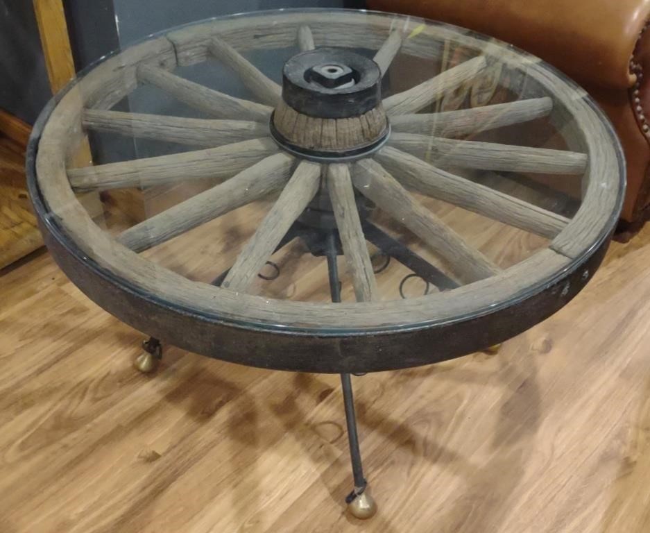 Authentic 19th Century Wagon Wheel Glass Top