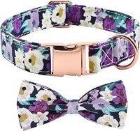 Girl Dog Collar  Flower Bow  Black Purple (S)