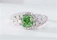 1.11ct Natural India Green Diamond Ring 18K Gold