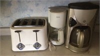 (2) COFFEE POTS & TOASTER