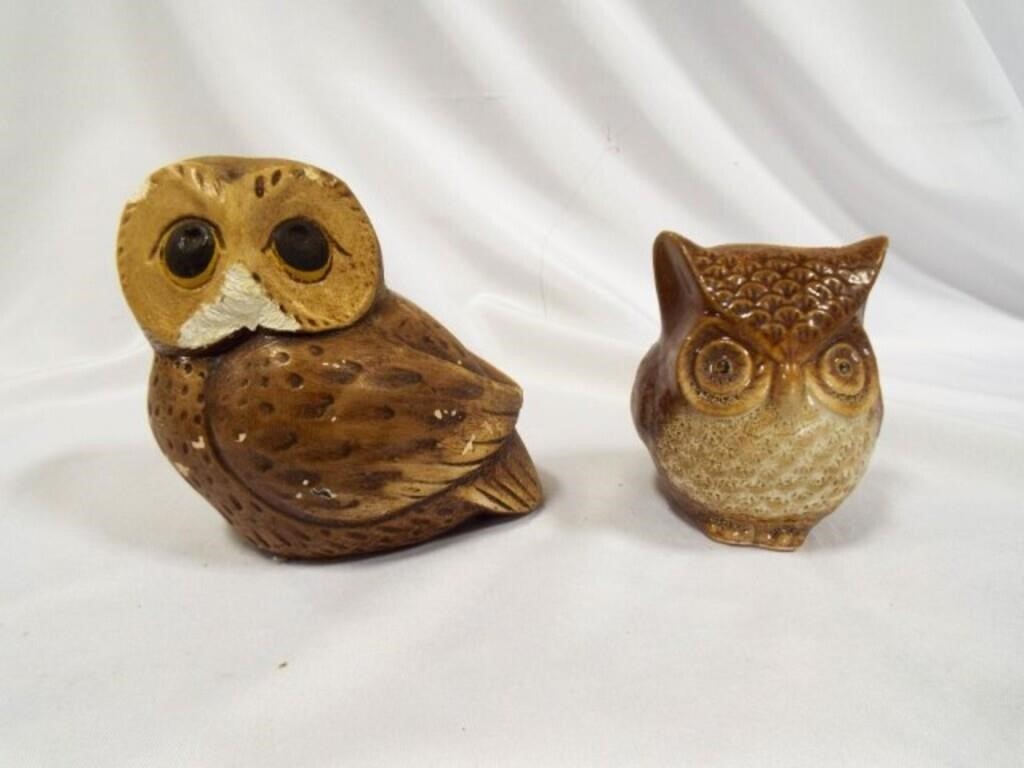 Porcelain Owl Figurine & Chalkware Felt Bottom Owl