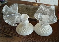 (2) Fenton White Hobnail Candle Holders with