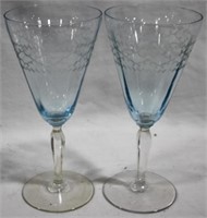 2 Fostoria Eilene-Blue Water Goblets 7.5"