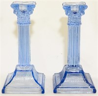 Pr Vintage Blue Candlesticks 7"