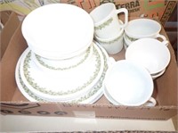 Corningware: (8) Dinner Plates, (8) Salad Plates,