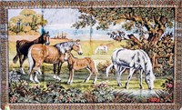 Vintage “Brown Wild Horses” Loomed Tapestry