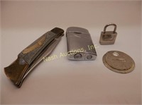 knife-as found, lighter, spark plug gap tool