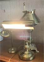 Brass Lamps & Magnifying Glass on Stand, Lot of 3
