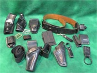 HUGE LOT OF LEATHER HOLSTERS BELT & CARRY ACCES.