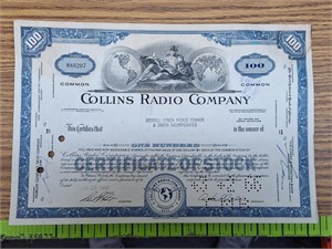 Collins radio stock  certificate