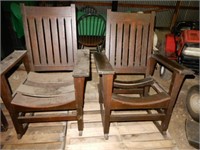Two Solid Oak - Mission Style Rocking Chairs