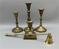 Vintage Brass Candleholders & Candle Snuffer