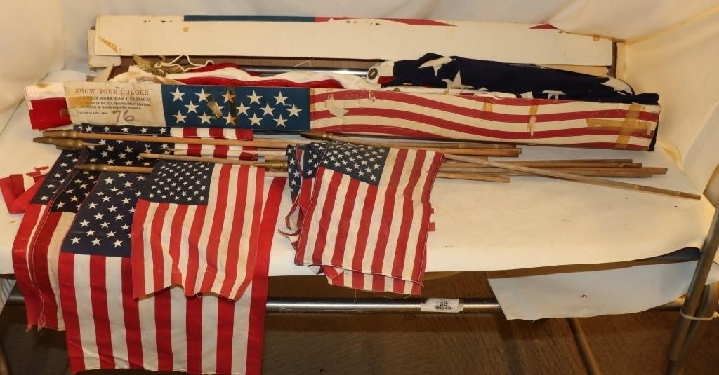 Vintage Flags: 2)36"x60" in Box & 16 Pennant Flags