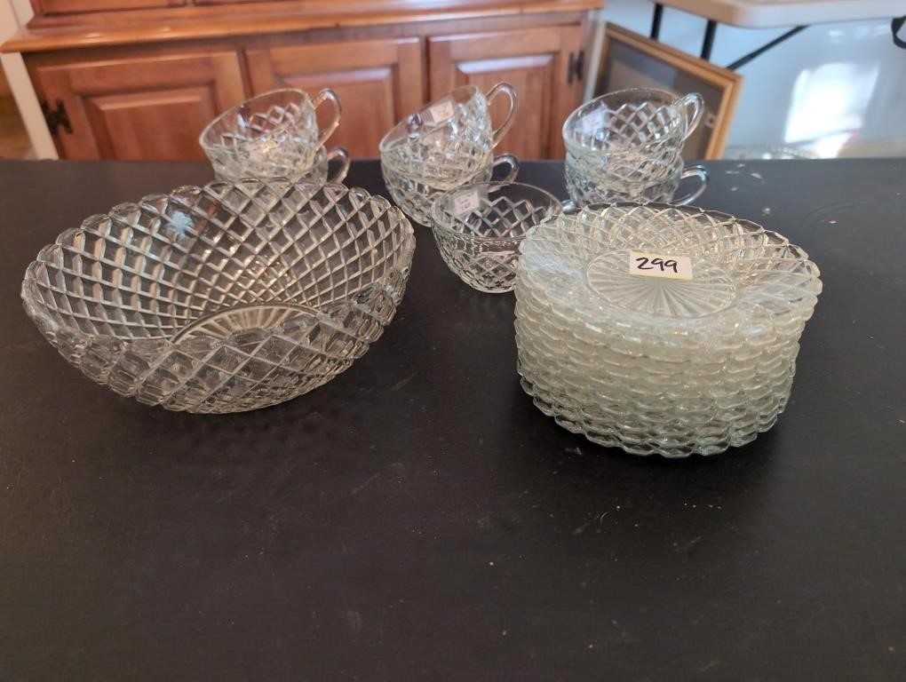 Waterford glassware bowl, desert dishes, cups