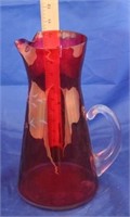 Etched Cranberry Glass Pitcher