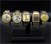 5 MEN'S GOLD TONE WATCHES
