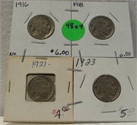 1916, 18, 21, 23 BUFFALO NICKELS - 4 X BID