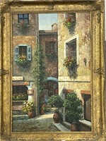 OLD WORLD STREET VIEW - ARTIST SIGNED - OIL ON