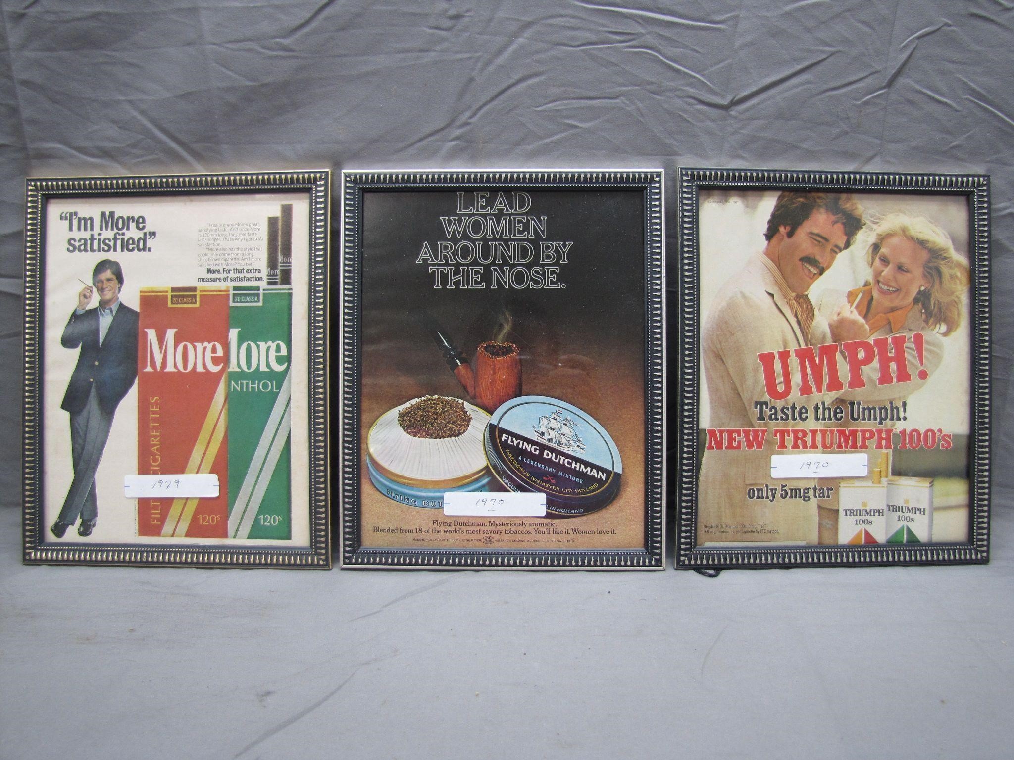 3 Assorted Vintage Framed Tobacco Ad. Prints
