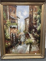 OLD WORLD CANAL SCENE BY ELLIOTT - OIL ON CANVAS -