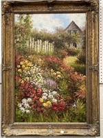 COUNTRY FLOWER GARDEN - ARTIST SIGNED - OIL ON