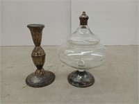 Sterling candlestick holder and candy dish