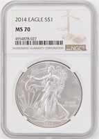 Graded 2014 MS-70 Silver American Eagle Dollar