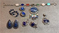 Sterling & Lapis Jewelry, Bracelet, Broach