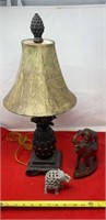 Table Lamp w Wooden Carved Elephant and Stone