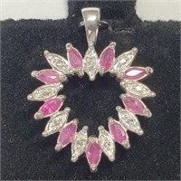 $200. S.Silver Genuine Ruby and Diamond Pendant